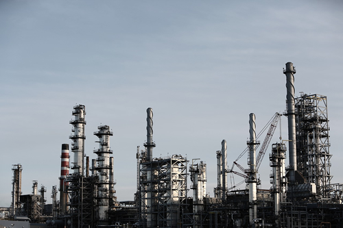 Industrial plant with towers and process equipment